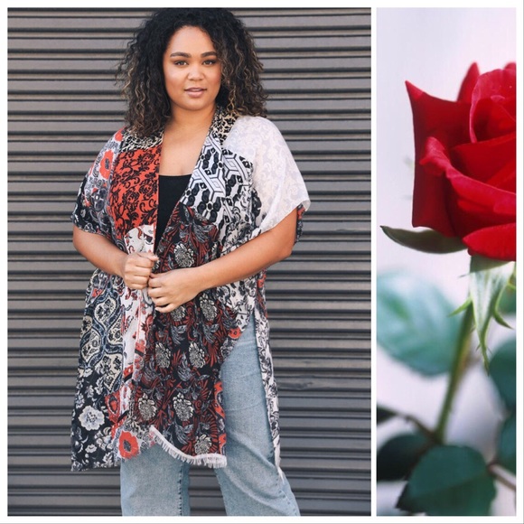 *LAST 2* Boho Patchwork Kimono in Red - Picture 3 of 8